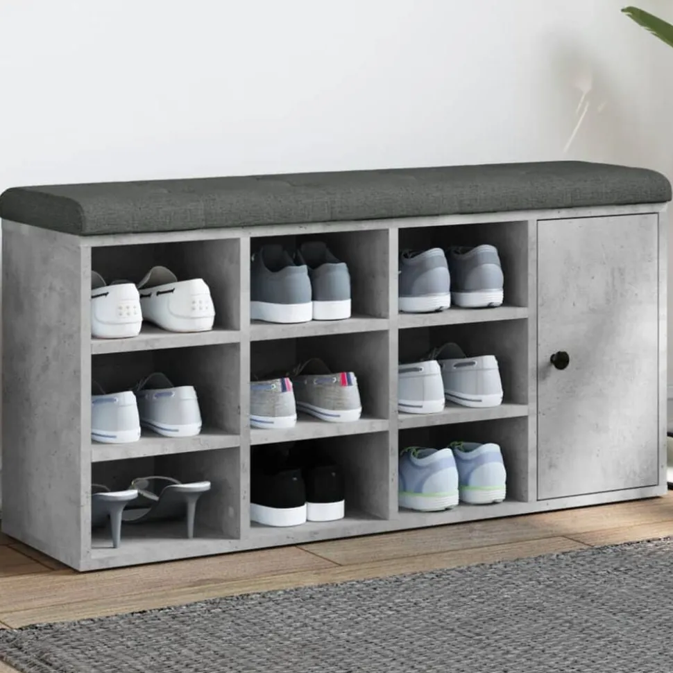 vidaXL Schoenenbank 102x32x50 cm bewerkt hout betongrijs
