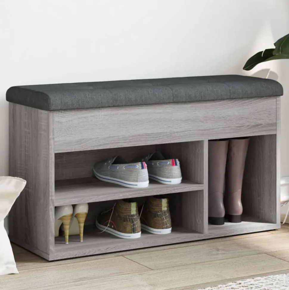 vidaXL Schoenenbank 82x32x45,5 cm bewerkt hout grijs sonoma