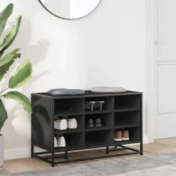 vidaXL Schoenenbank 84x40x53,5 cm bewerkt hout en metaal zwart