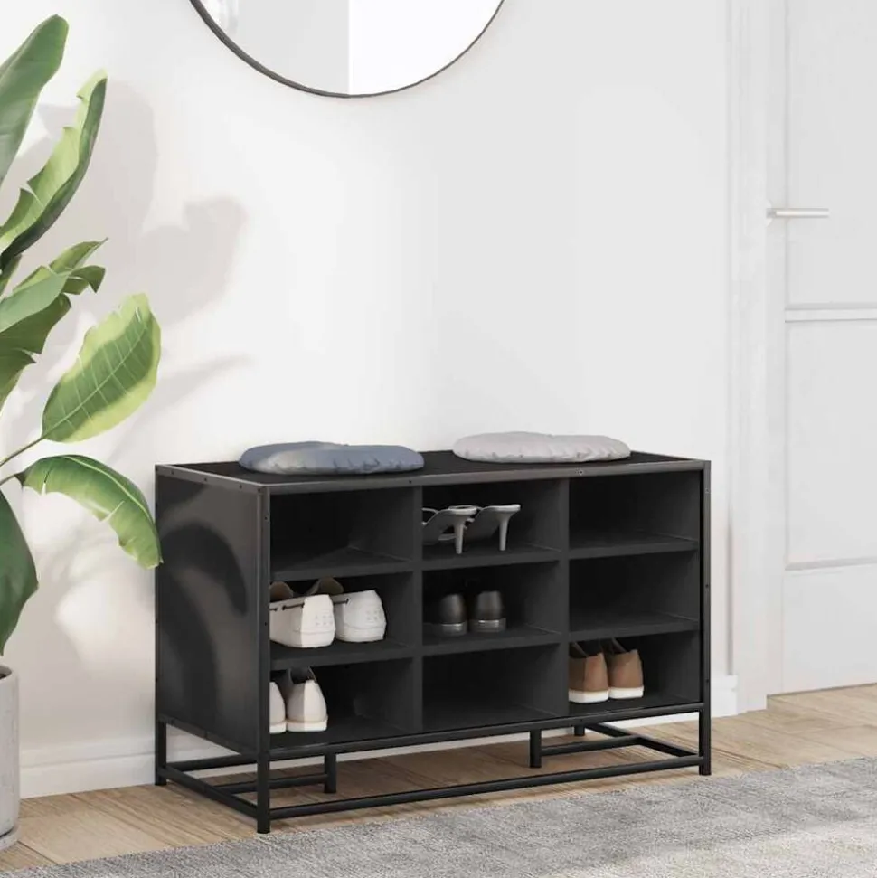 vidaXL Schoenenbank 84x40x53,5 cm bewerkt hout en metaal zwart