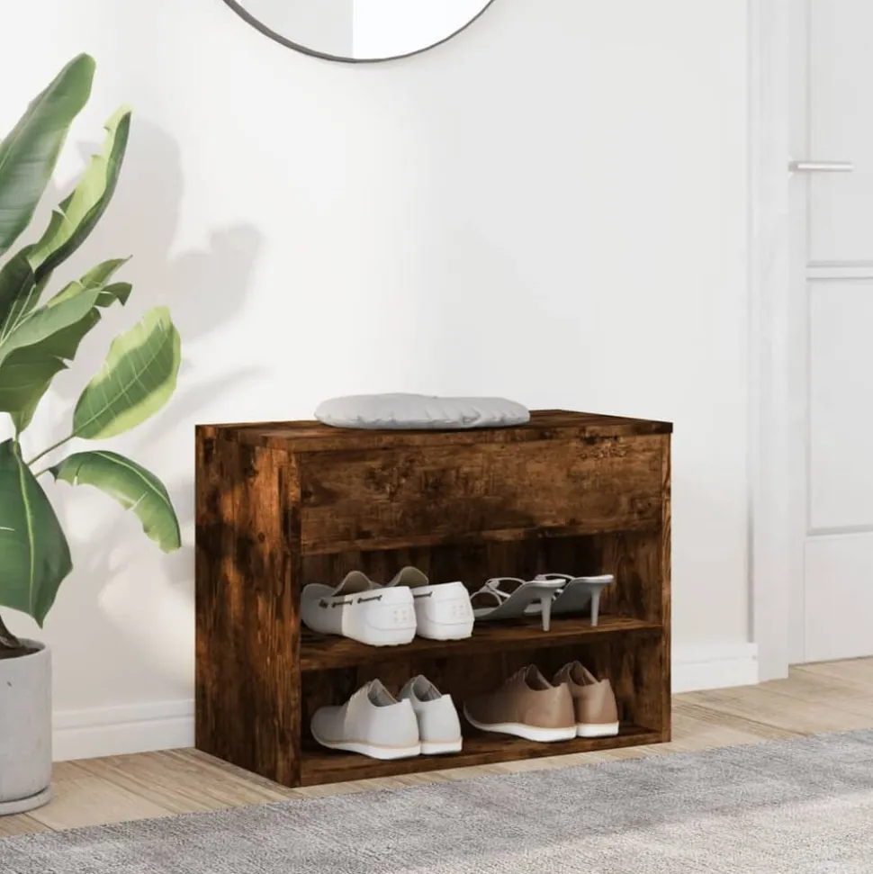 vidaXL Schoenenbank 60x30x45 cm bewerkt hout gerookt eikenkleurig