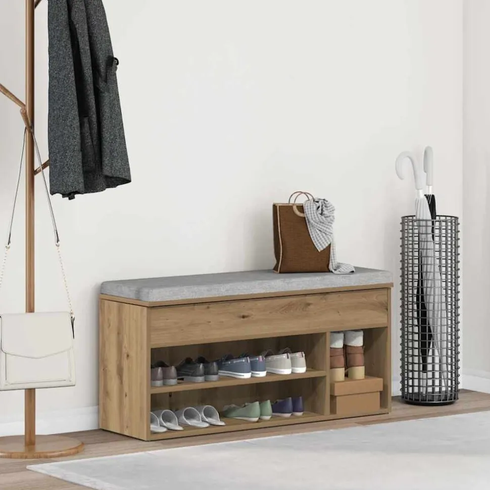 vidaXL Schoenenbank 102x30,5x45 cm bewerkt hout artisanaal eikenkleur