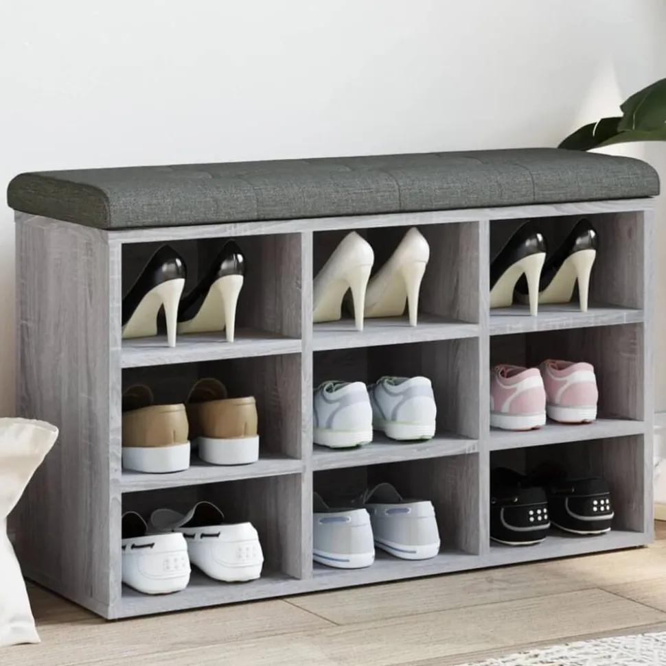 vidaXL Schoenenbank 82x32x50 cm bewerkt hout grijs sonoma eikenkleurig