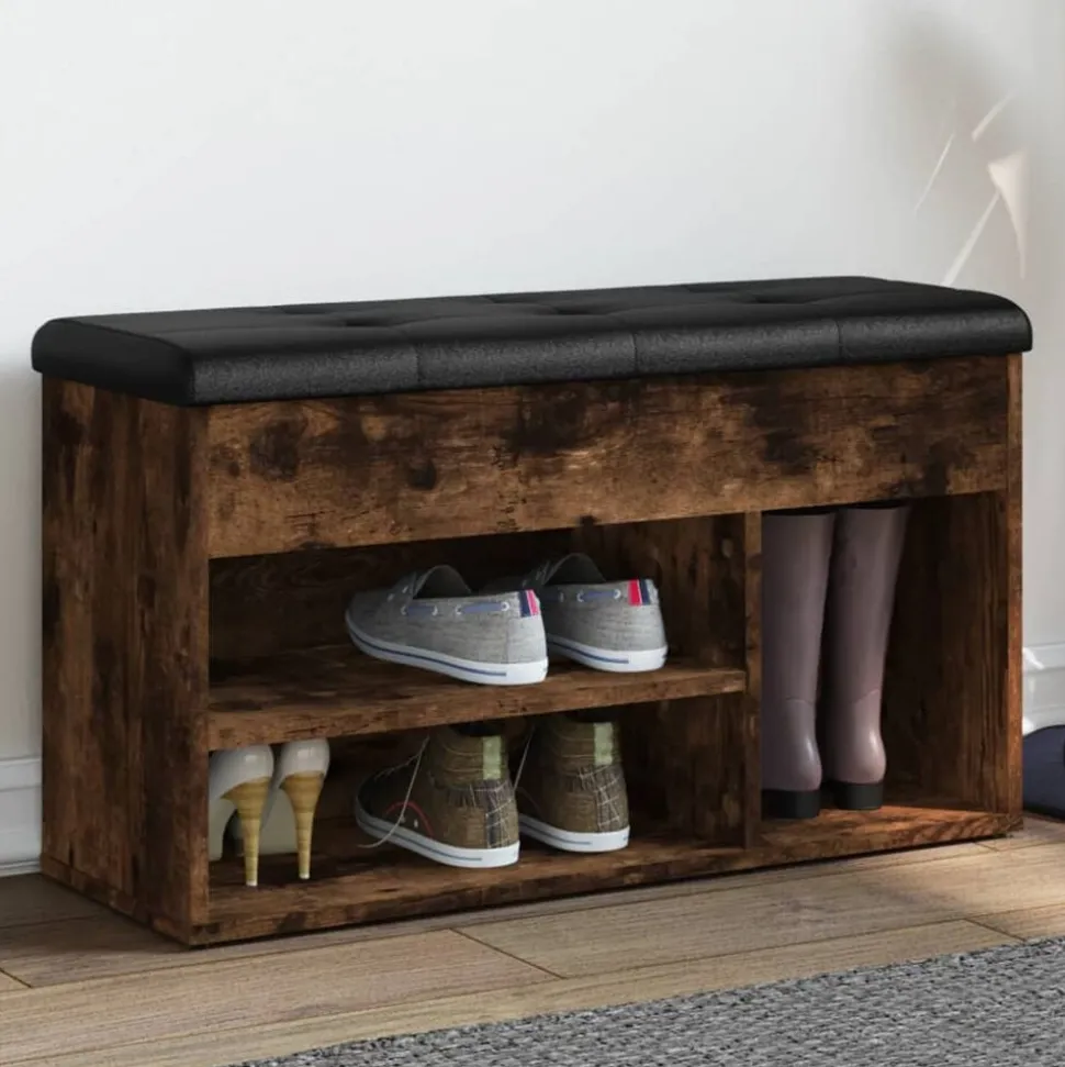 vidaXL Schoenenbank 82x32x45,5 cm bewerkt hout gerookt eikenkleurig