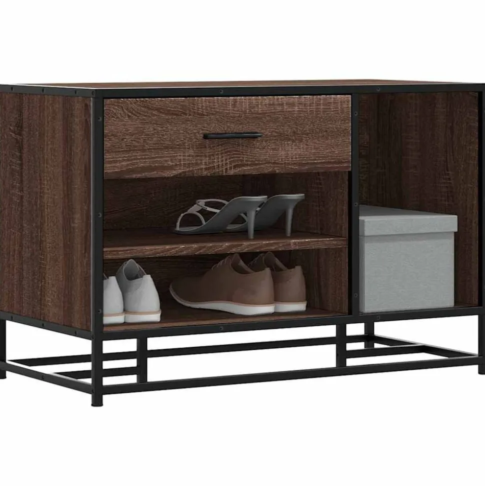 vidaXL Schoenenbank 80x40x53,5 cm bewerkt hout en metaal bruin eiken
