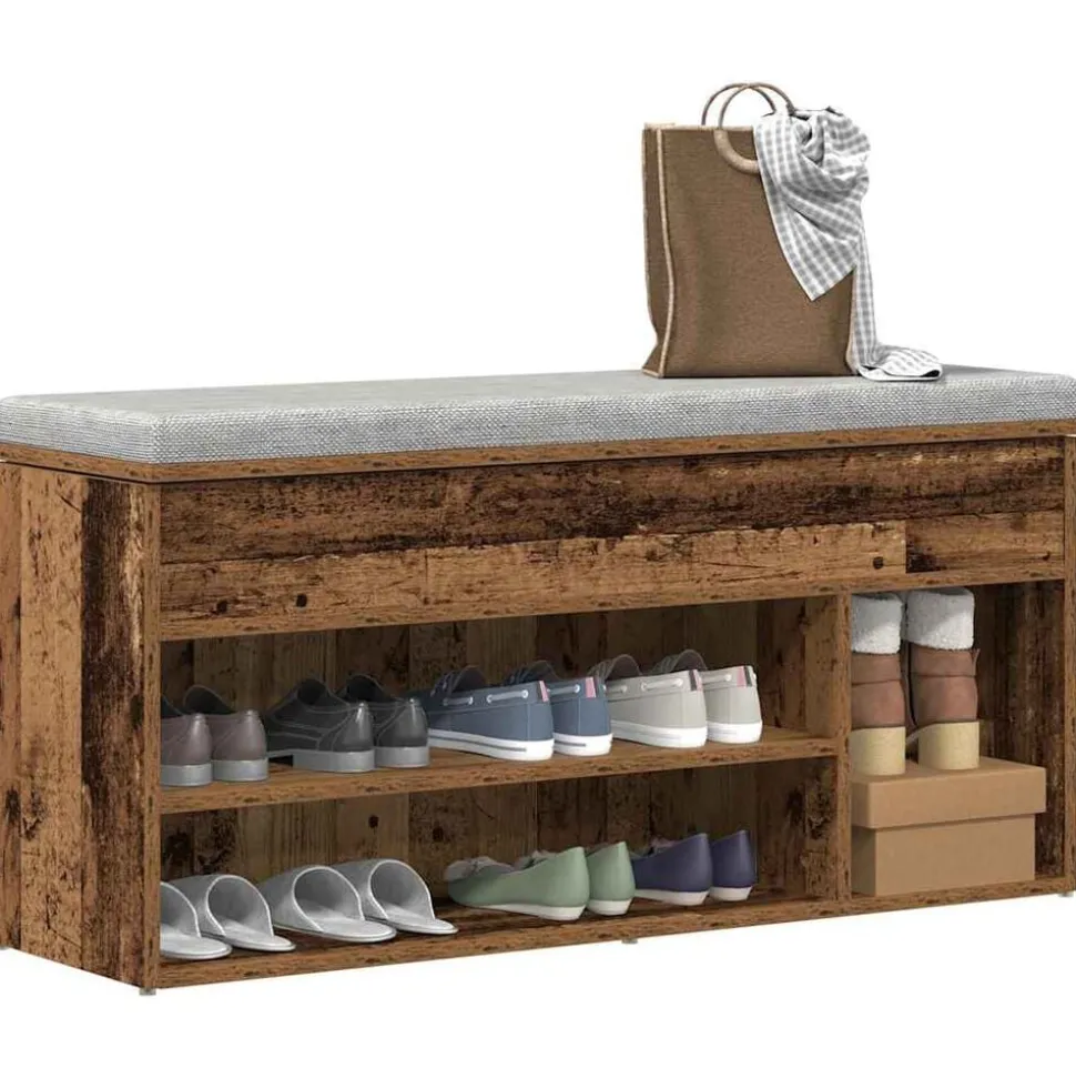 vidaXL Schoenenbank 102x30,5x45 cm bewerkt hout oud houtkleurig