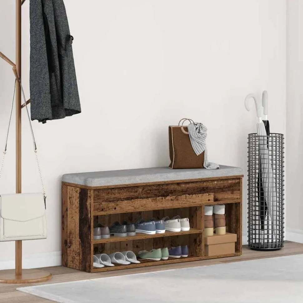 vidaXL Schoenenbank 102x30,5x45 cm bewerkt hout oud houtkleurig
