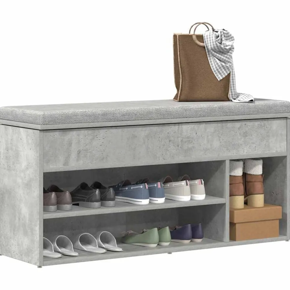 vidaXL Schoenenbank 102x30,5x45 cm bewerkt hout betongrijs