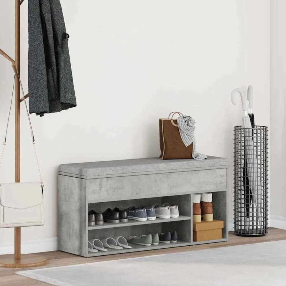 vidaXL Schoenenbank 102x30,5x45 cm bewerkt hout betongrijs