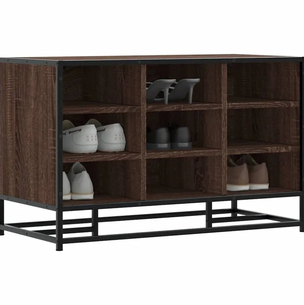 vidaXL Schoenenbank 84x40x53,5 cm bewerkt hout en metaal bruin eiken