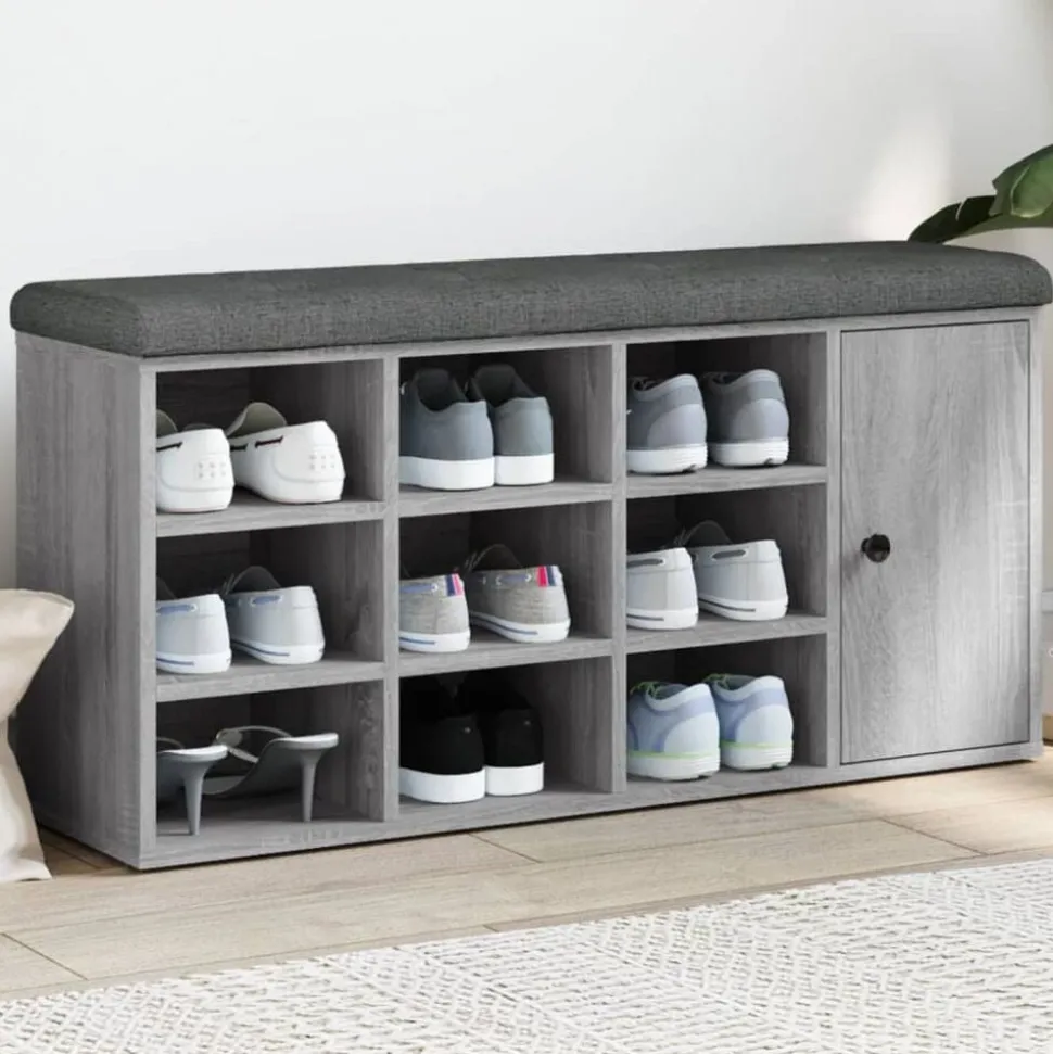 vidaXL Schoenenbank 102x32x50 cm bewerkt hout grijs sonoma eikenkleur