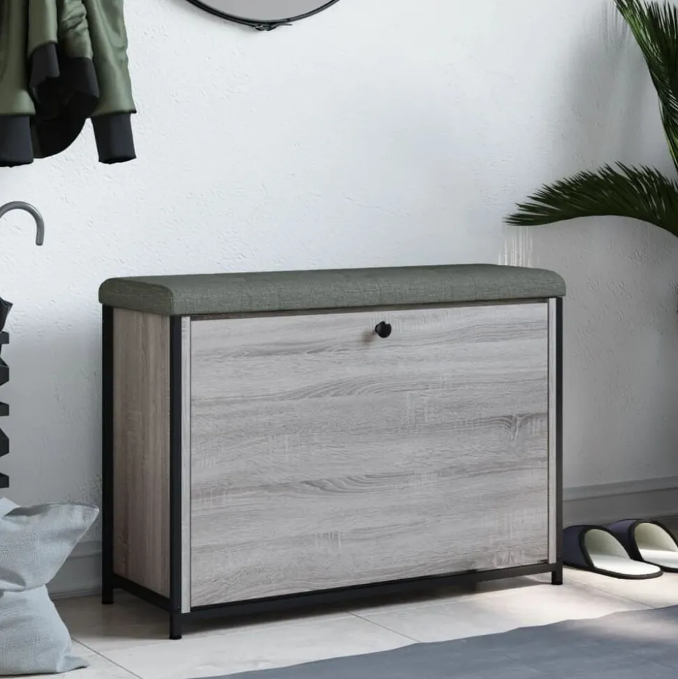vidaXL Schoenenbankje met klaplade 82x32x56 cm grijs sonoma eikenkleur