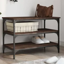 vidaXL Schoenenbankje 70x38,5x49 cm bewerkt hout bruin eikenkleur