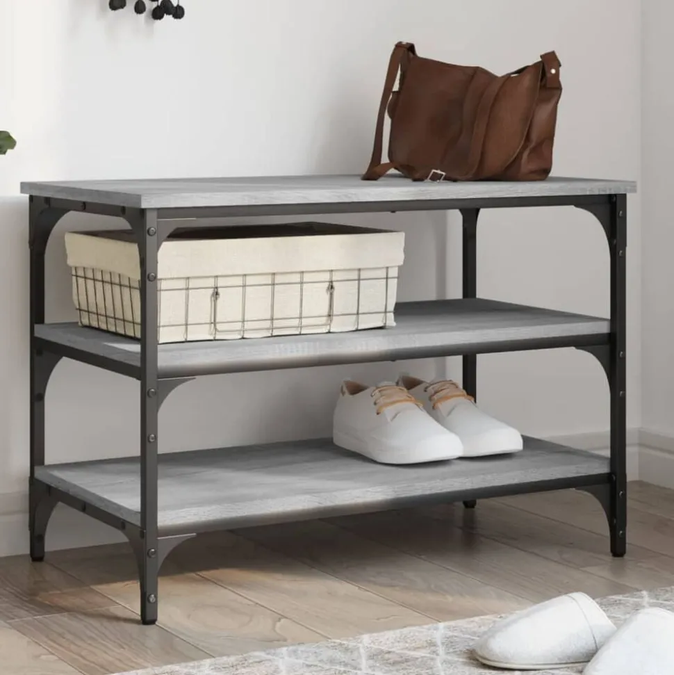 vidaXL Schoenenbankje 70x38,5x49 cm bewerkt hout grijs sonoma eiken