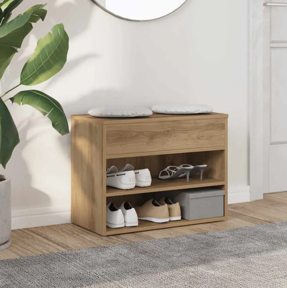 vidaXL Schoenenbankje 60x30x45 cm bewerkt hout artisanaal eikenkleur