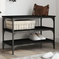 vidaXL Schoenenbankje 70x38,5x49 cm bewerkt hout zwart