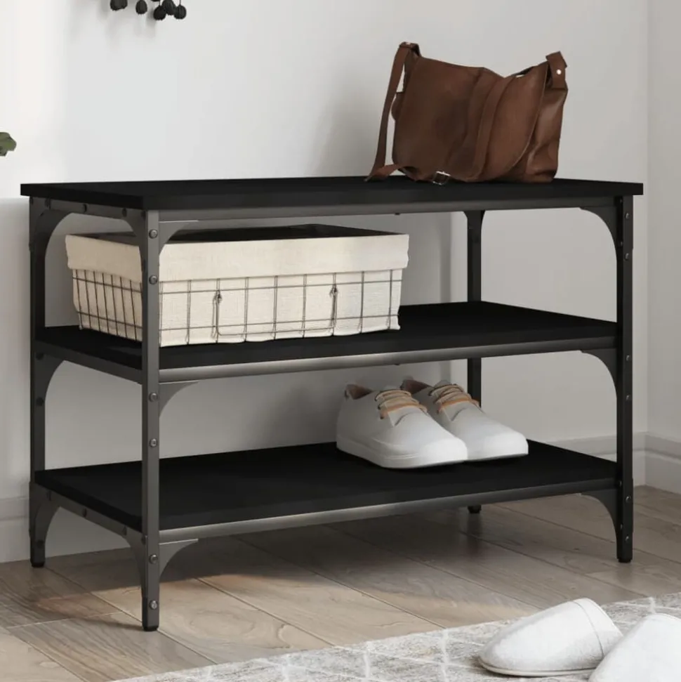vidaXL Schoenenbankje 70x38,5x49 cm bewerkt hout zwart