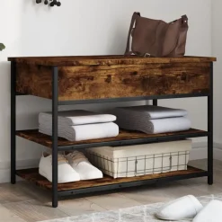vidaXL Schoenenbankje 70x42,5x50 cm bewerkt hout gerookt eikenkleurig