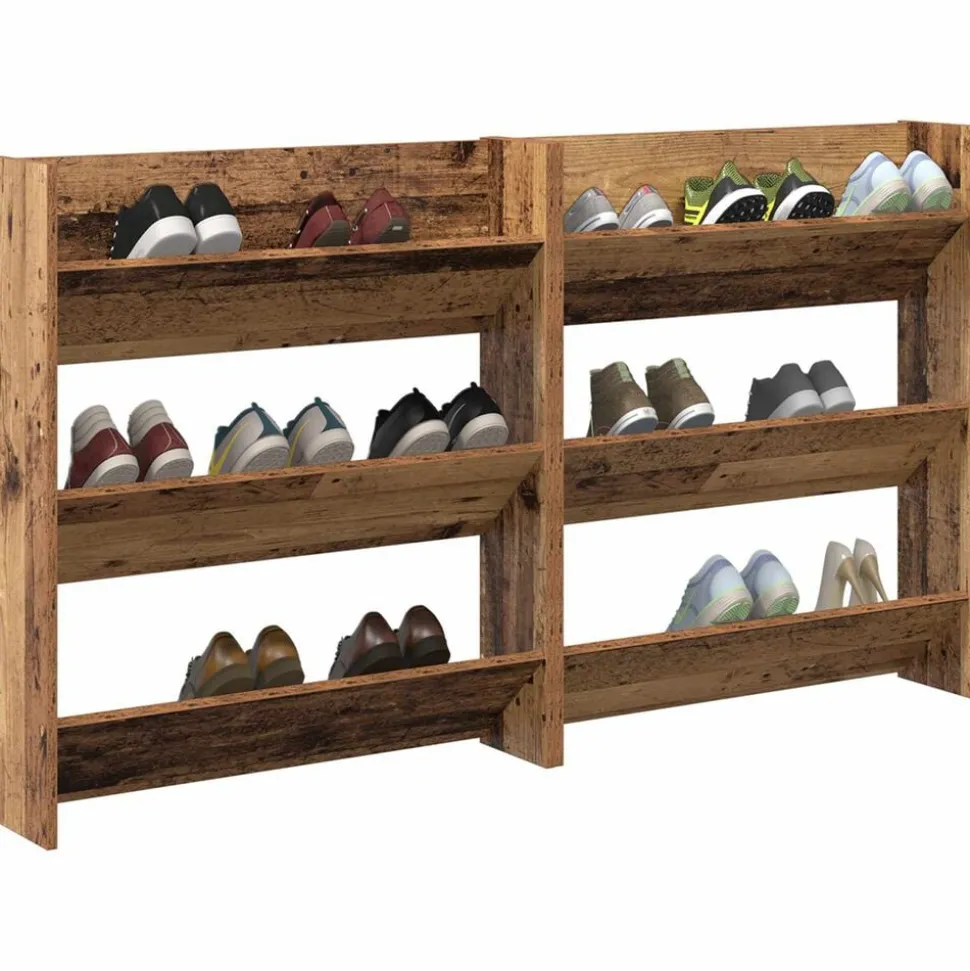 vidaXL Schoenenkast 2 pcs Oud hout 85 x 18 x 90 cm Bewerkt hout