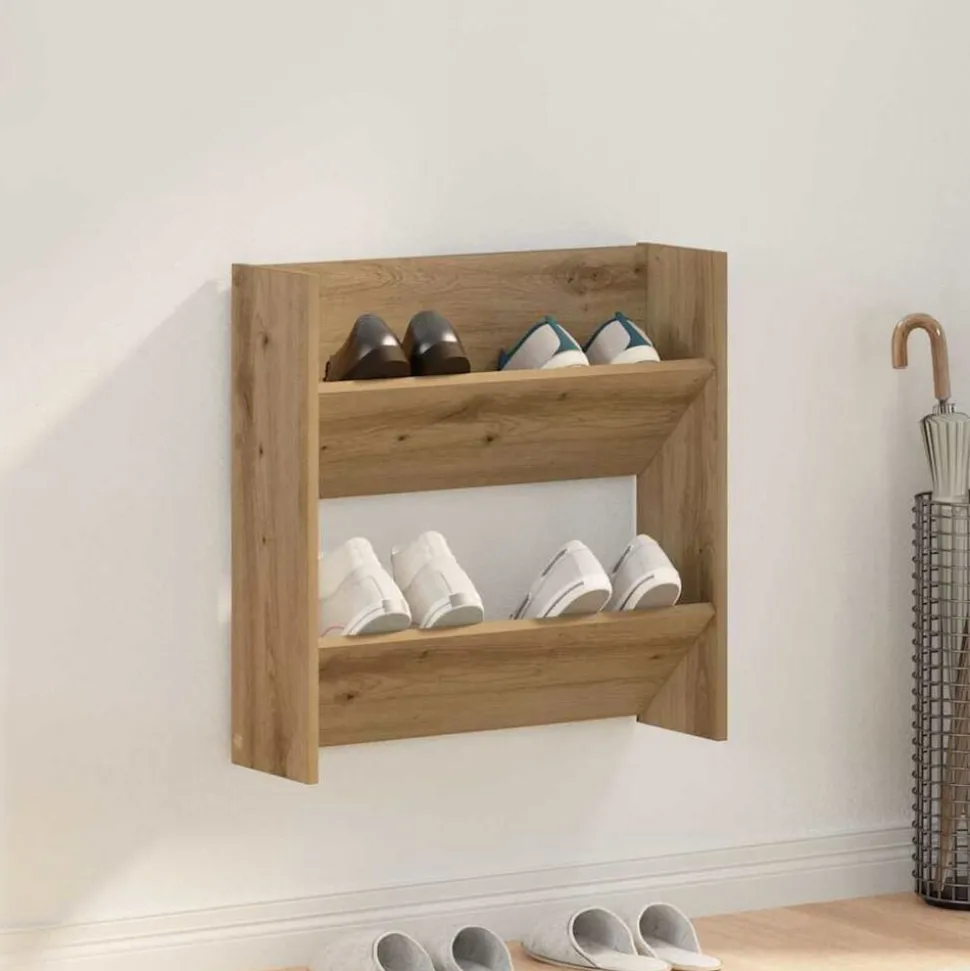 vidaXL Schoenenkast Artisan Eiken 60 x 18 x 60 cm Bewerkt hout