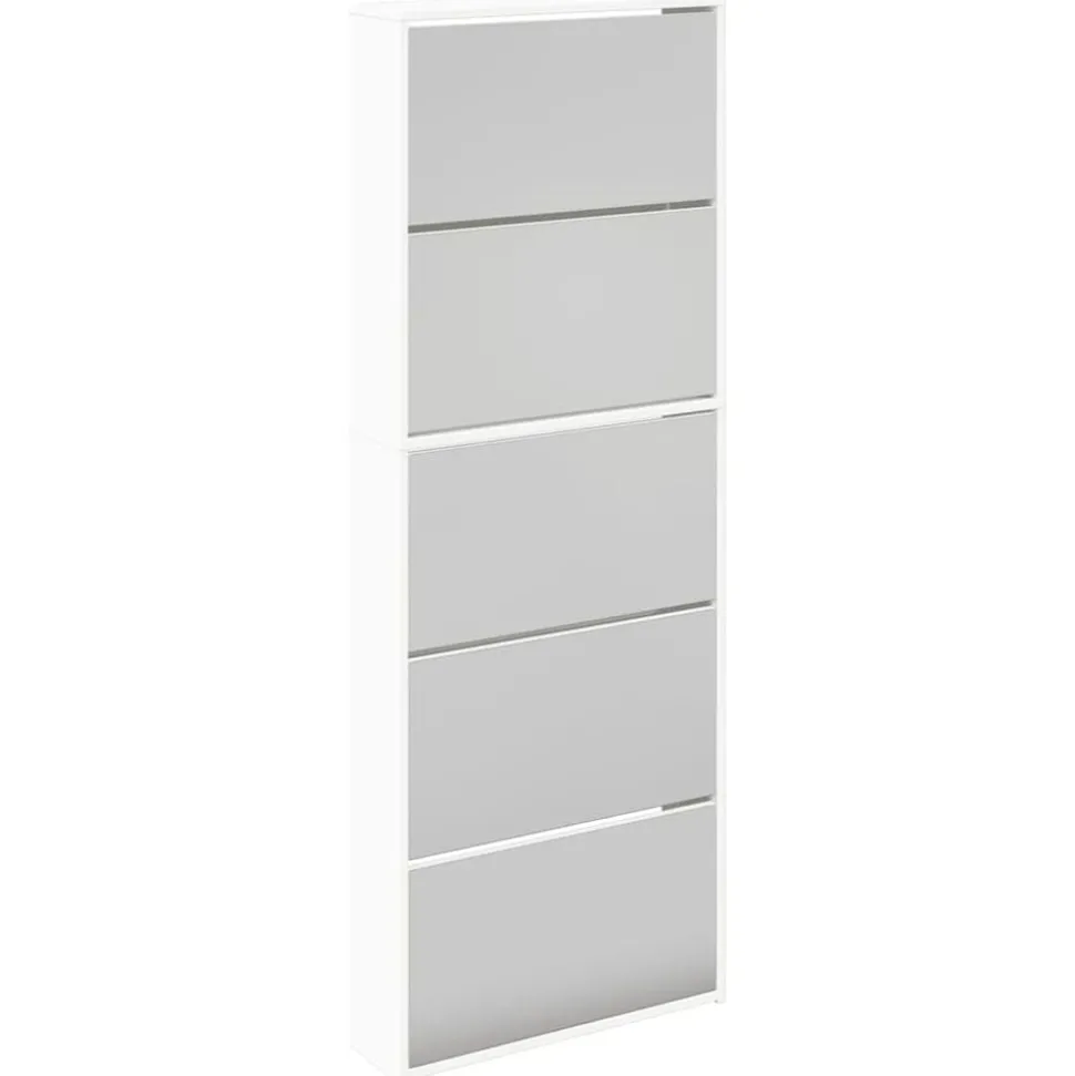 vidaXL Schoenenkast met 5 spiegels 63x17x169,5 cm wit