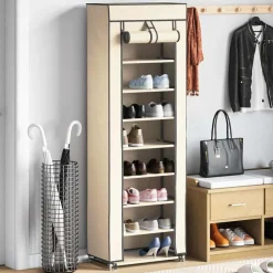 vidaXL Schoenenkast met hoes 57x29x162 cm stof crème