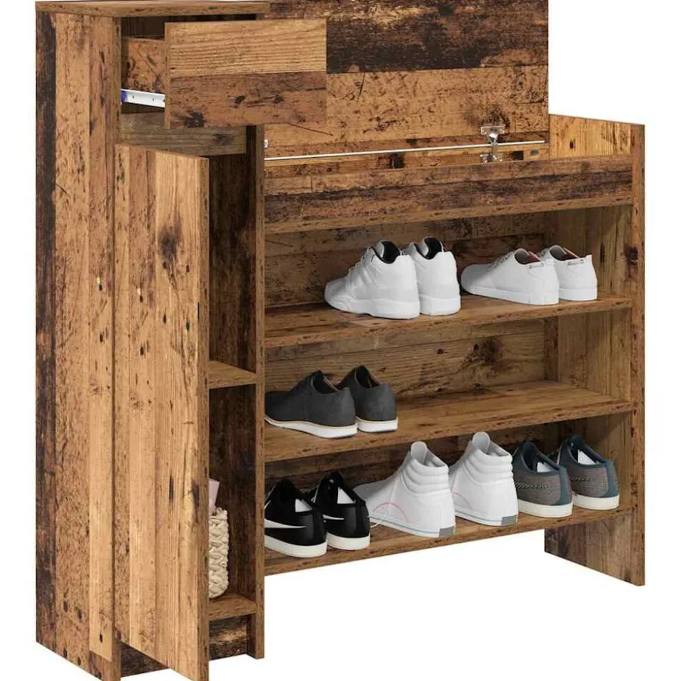 vidaXL Schoenenkast met lade Oudhout 100,5 x 28 x 100 cm Bewerkt hout