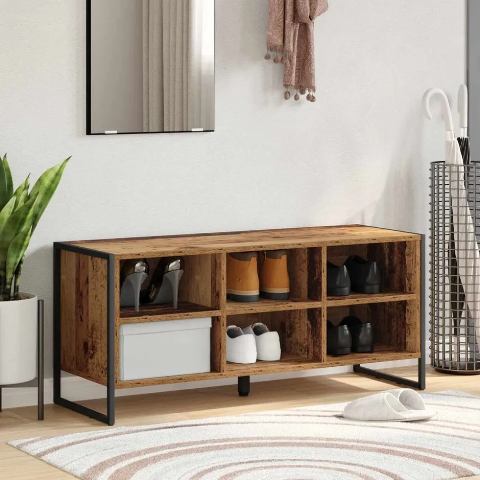 vidaXL Schoenenkast met opslag Oud Hout 100 x 35 x 44 cm Bewerkt hout