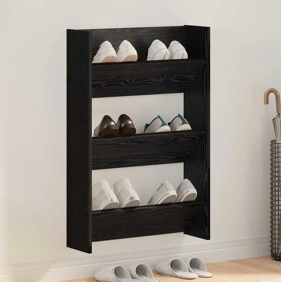 vidaXL Schoenenkast met plank Zwart Eiken 60 x 18 x 90 cm Bewerkt hout