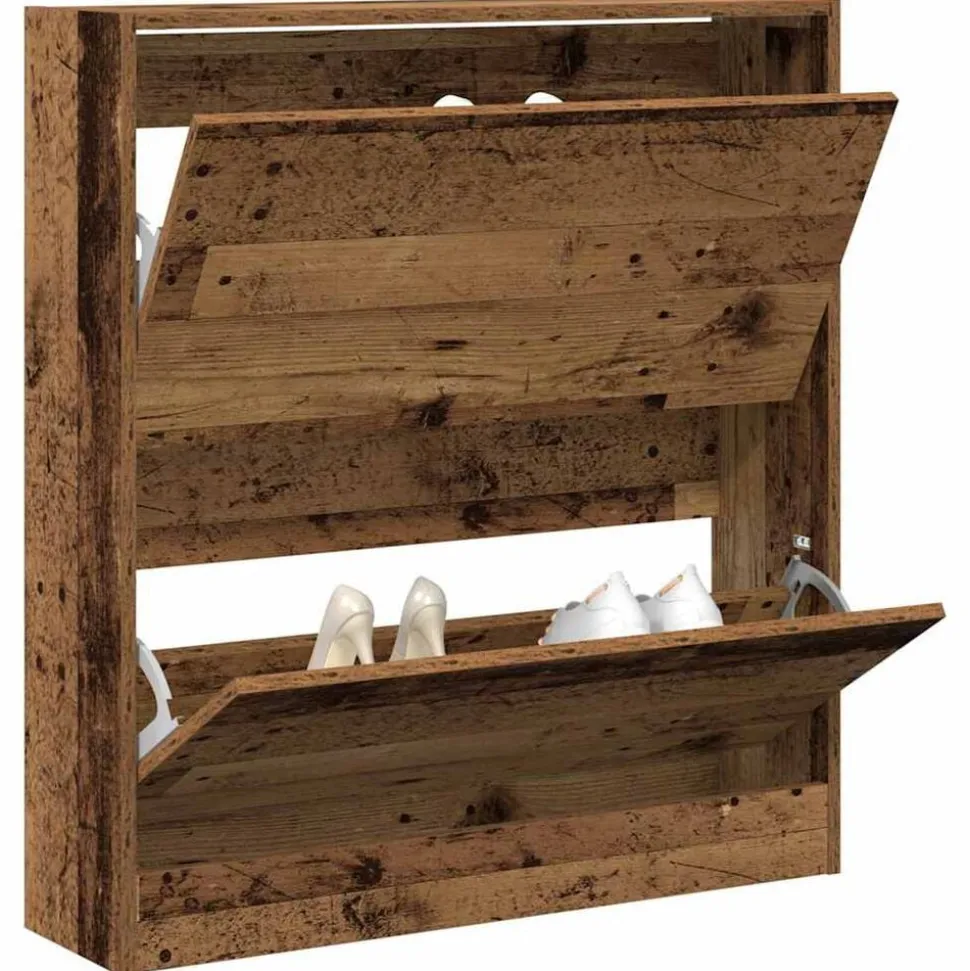 vidaXL Schoenenkast met plank Oudhout 80 x 21 x 87,5 cm Bewerkt hout