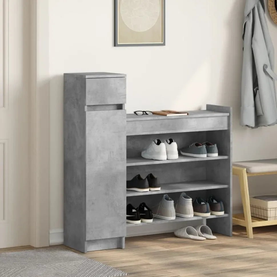vidaXL Schoenenkast 100,5x28x100 cm bewerkt hout betongrijs