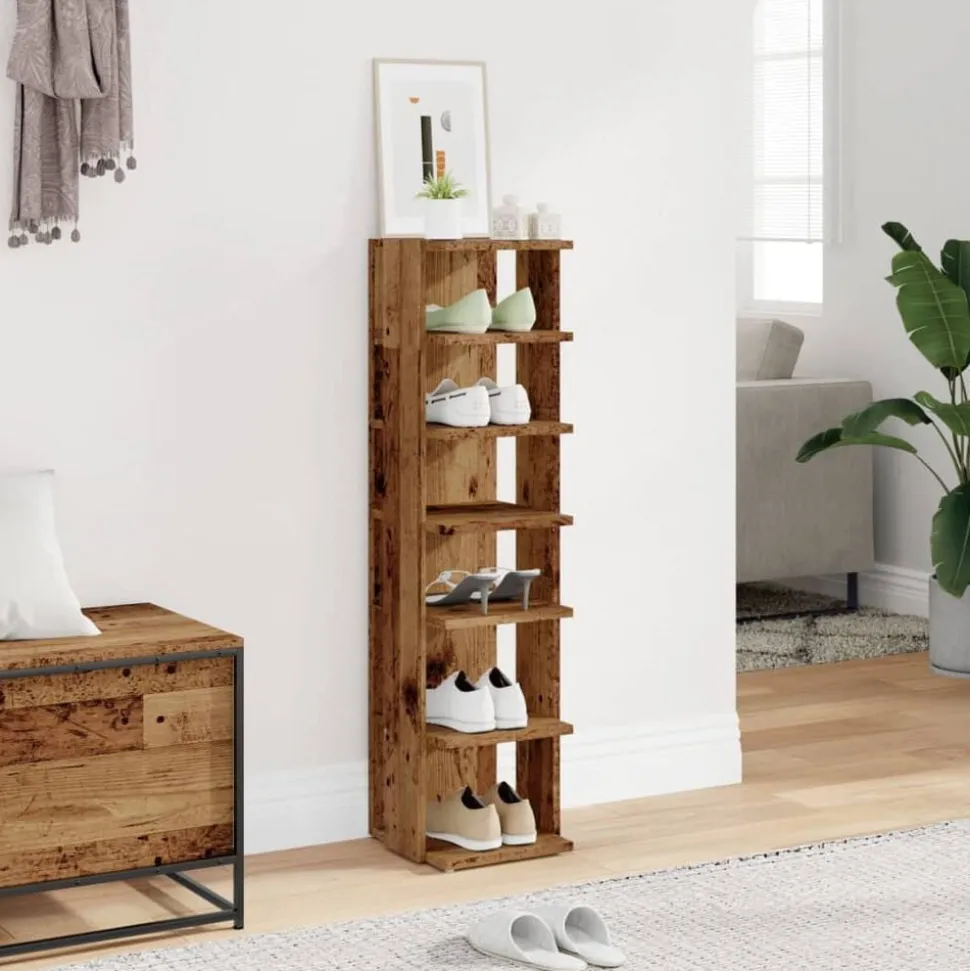 vidaXL Schoenenkast 28x27x102 cm bewerkt hout oud houtkleurig