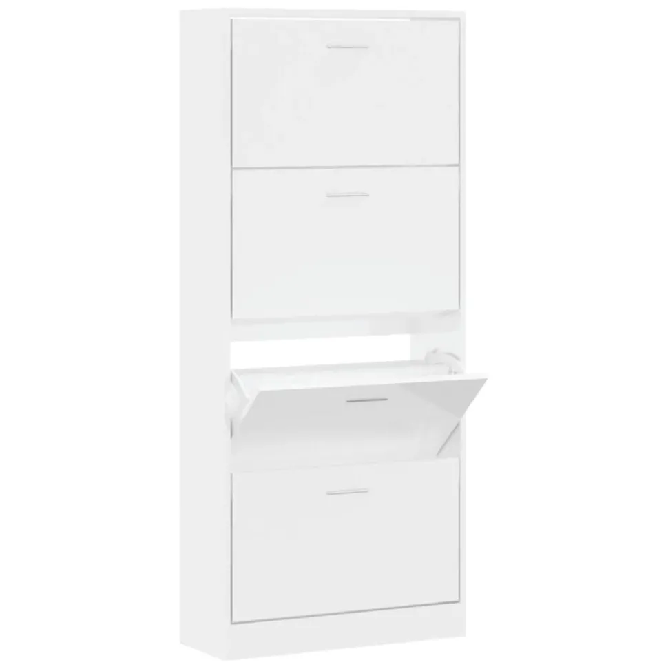 vidaXL Schoenenkast 63x24x147 cm bewerkt hout hoogglans wit
