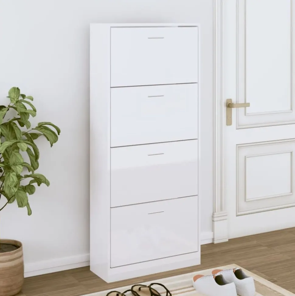 vidaXL Schoenenkast 63x24x147 cm bewerkt hout hoogglans wit