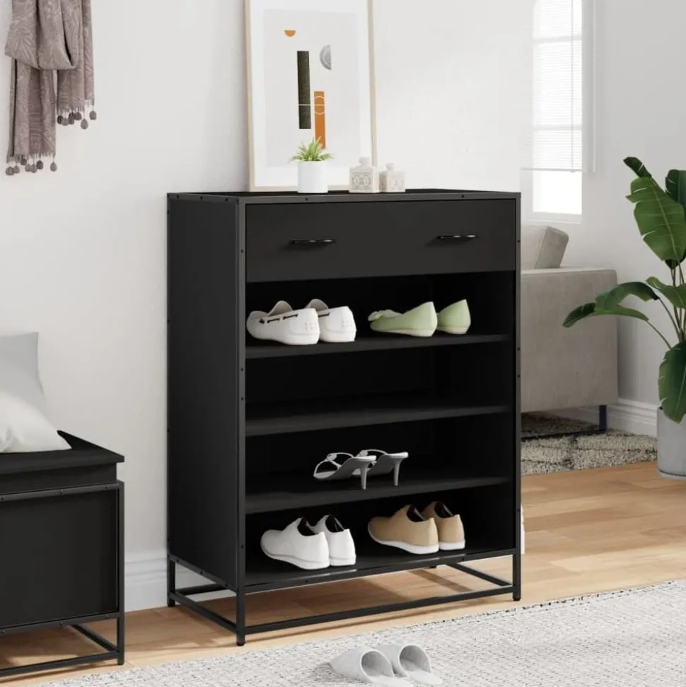 vidaXL Schoenenkast 75x38x97,5 cm bewerkt hout en metaal zwart