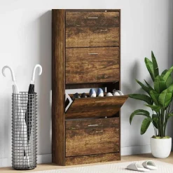 vidaXL Schoenenkast 63x24x147 cm bewerkt hout gerookt eikenkleurig