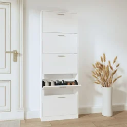 vidaXL Schoenenkast 59x17x169 cm bewerkt hout hoogglans wit