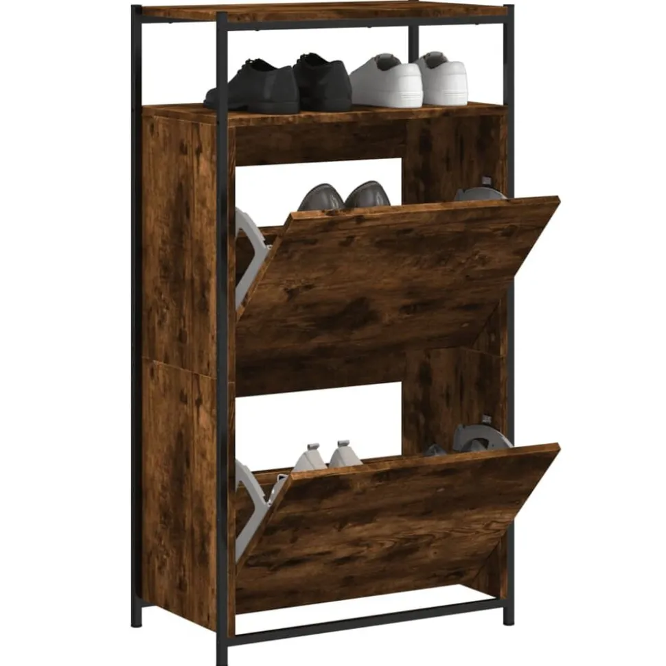 vidaXL Schoenenkast 60x34x112 cm bewerkt hout gerookt eikenkleurig