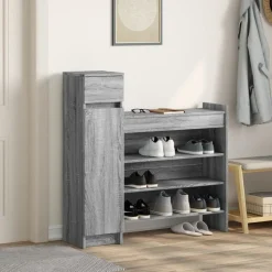 vidaXL Schoenenkast 100,5x28x100 cm bewerkt hout grijs sonoma eiken