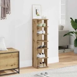 vidaXL Schoenenkast 28x27x102 cm bewerkt hout artisanaal eikenkleurig