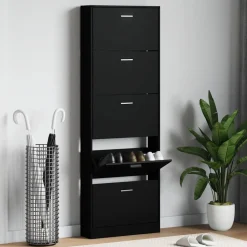 vidaXL Schoenenkast 59x17x169 cm bewerkt hout zwart
