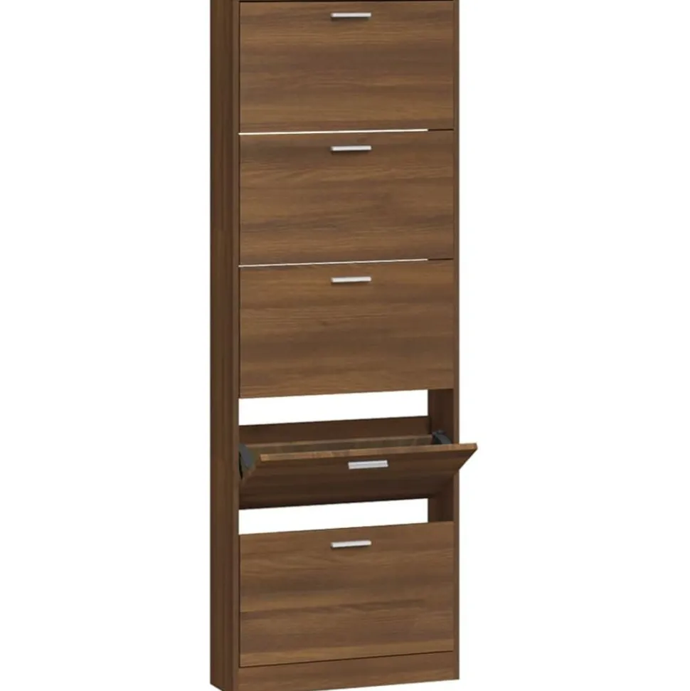 vidaXL Schoenenkast 59x17x169 cm bewerkt hout bruin eikenkleur