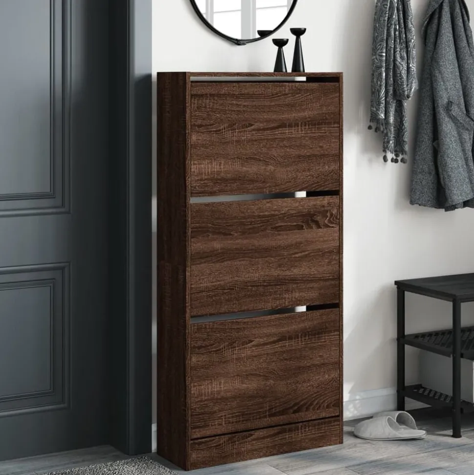 vidaXL Schoenenkast 60x21x125,5 cm bewerkt hout bruin eikenkleur