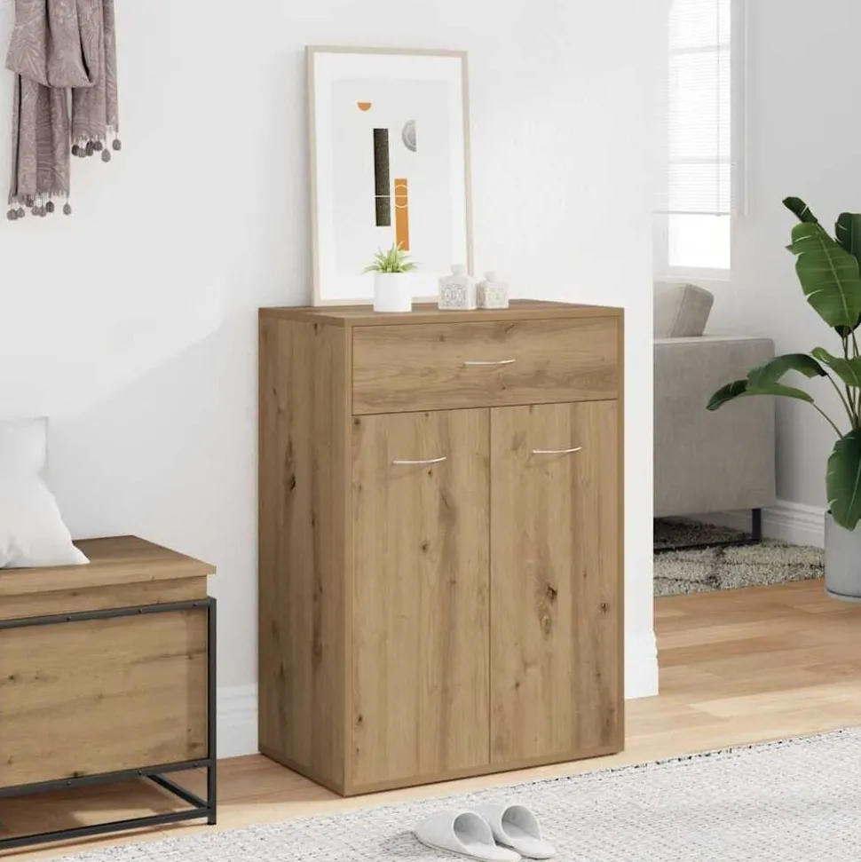 vidaXL Schoenenkast 60x35x84 cm bewerkt hout artisanaal eikenkleur
