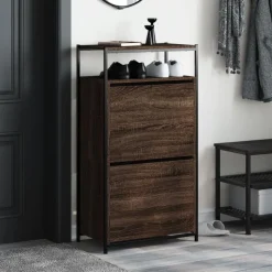 vidaXL Schoenenkast 60x34x112 cm bewerkt hout bruin eikenkleur
