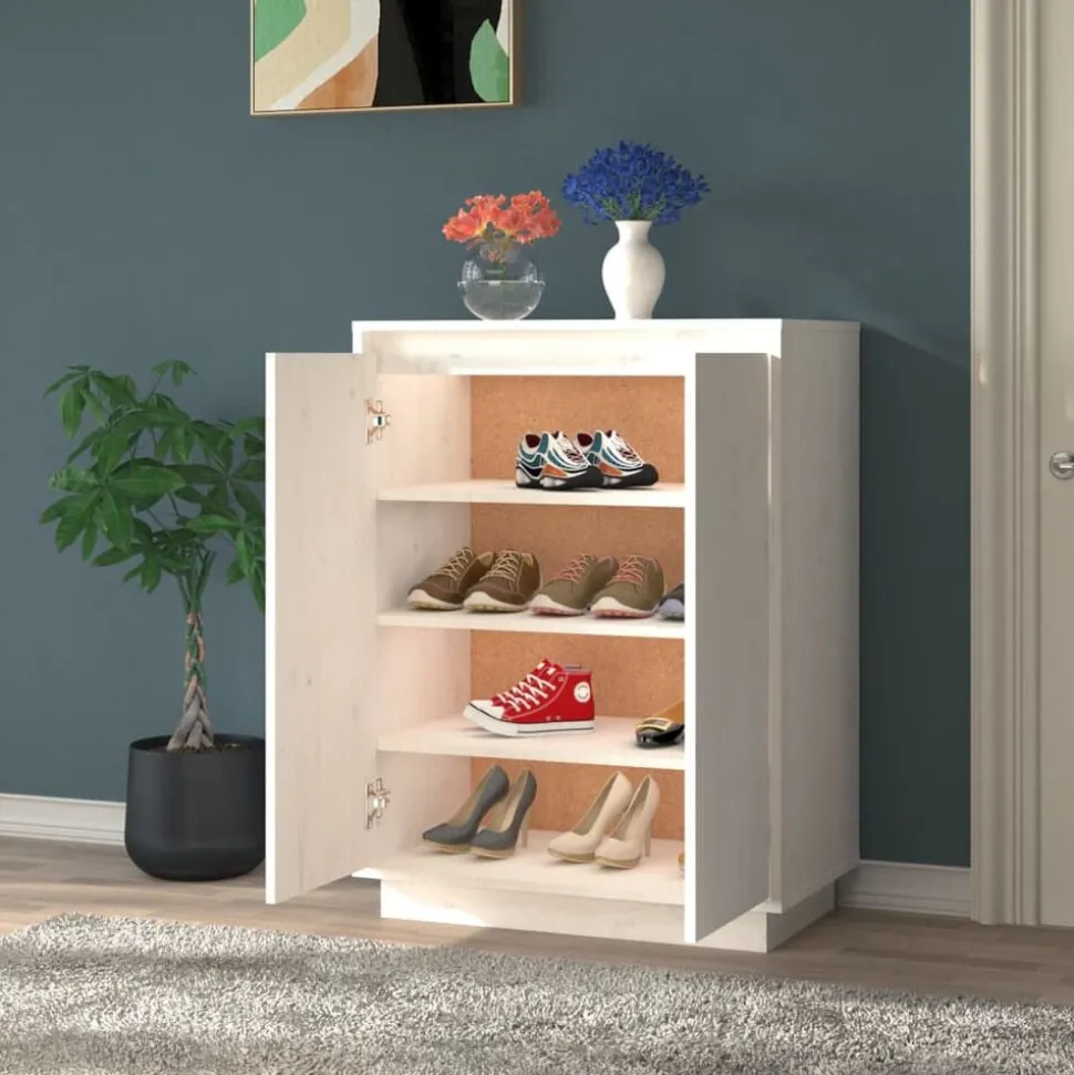vidaXL Schoenenkast 60x35x80 cm massief grenenhout wit