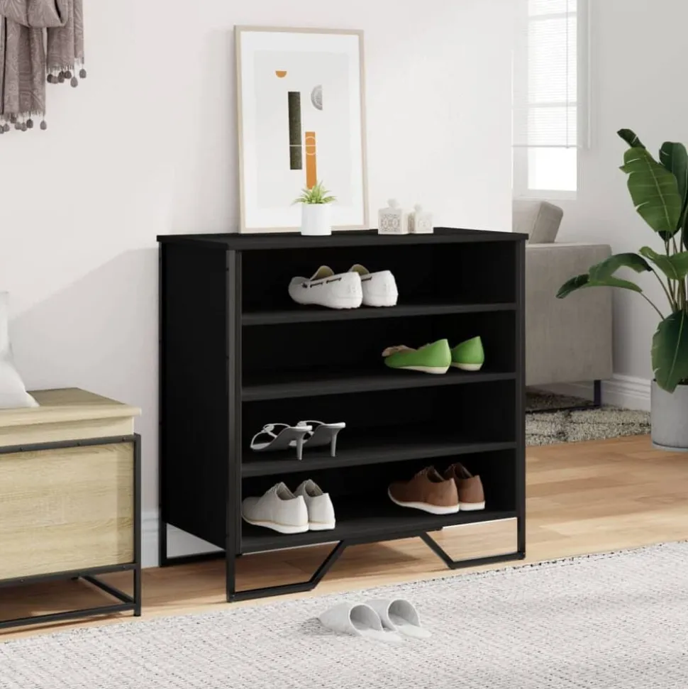 vidaXL Schoenenkast 80x38x78 cm bewerkt hout zwart
