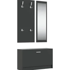 vidaXL Schoenenkastset 3-in-1 bewerkt hout zwart
