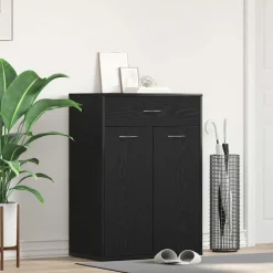vidaXL Schoenenrek met lade Zwart Eiken 60 x 35 x 84 cm Bewerkt hout
