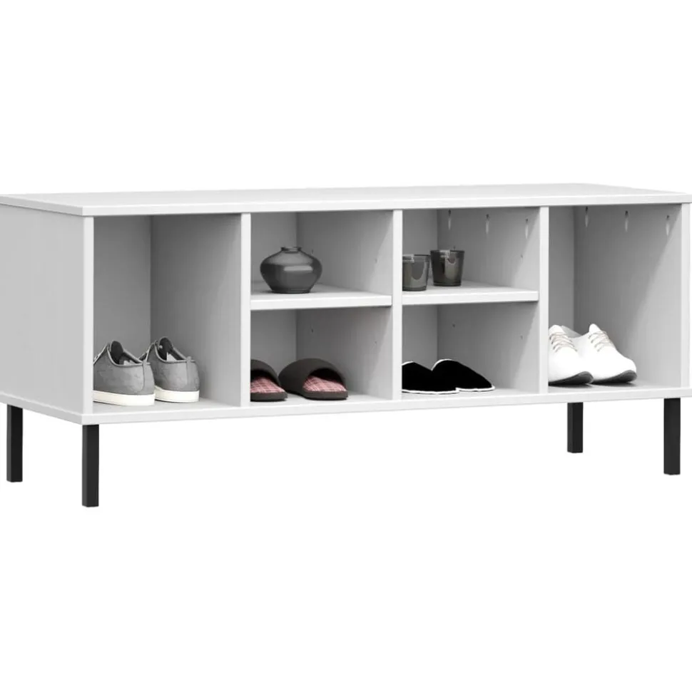 vidaXL Schoenenrek met metalen poten OSLO 106x35x45 cm grenenhout wit